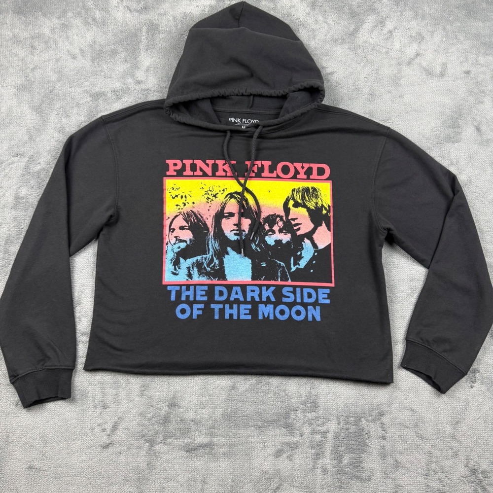Pink Floyd Dark Side of the Moon Cropped Hoodie Black Graphic Sweatshirt Medium